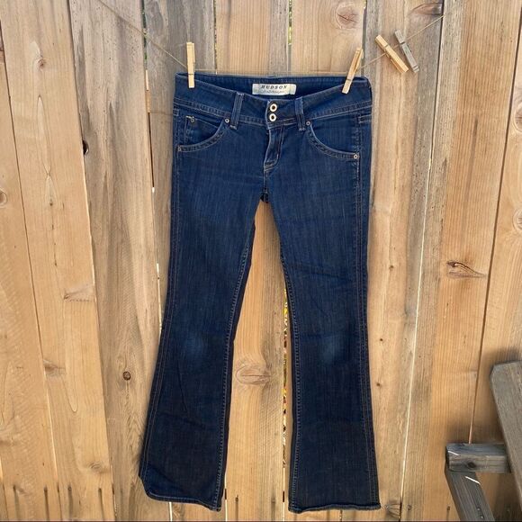 Vintage Y2K Hudson low rise Blue Dark Rinse Signature Wash Boot Cut Jeans sz 26 - Picture 1 of 12